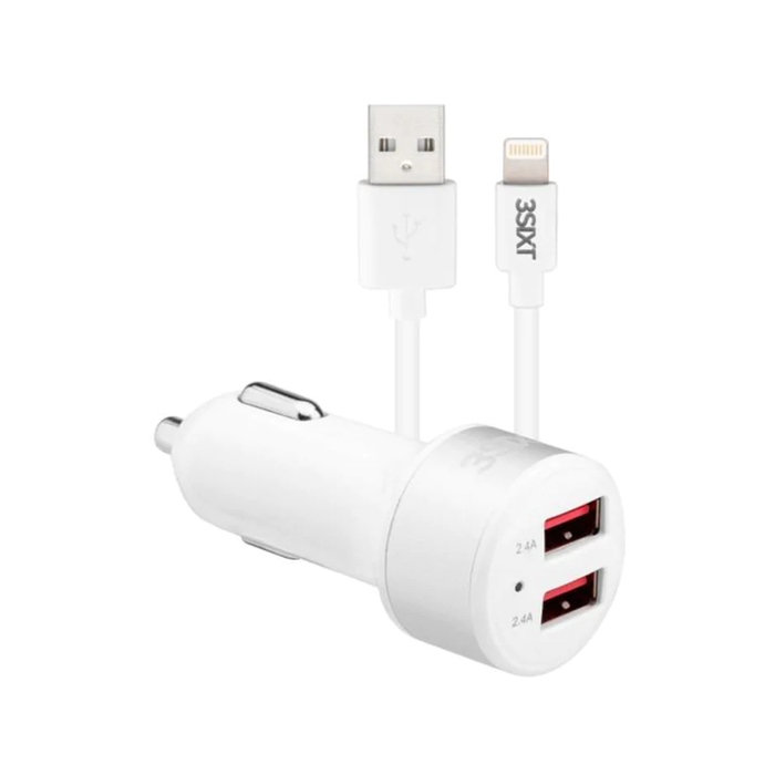 3sixT Car Charger 4.8A + Lightning Cable 1m - White