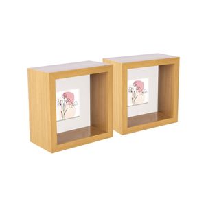 Nicola Spring 3D Deep Box Photo Frames - 4 x 4" with 2 x 2" Mount - Light Wood - Pack of 5
