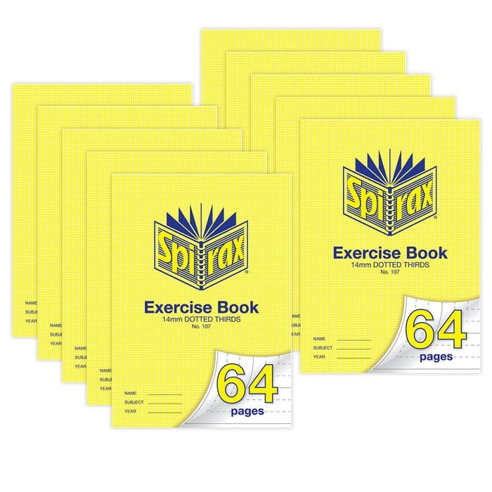 10x Spirax 70gsm 64 Pages A4 14mm Dotted Third No.107 Exercise Book/notebook
