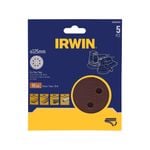 IRWIN 125mm 60G 8 Holes Quick Fit Random Orbital Sanding Discs - 5 Pack