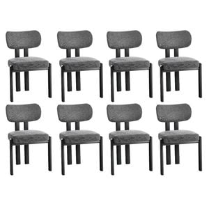Oikiture Set Of 8 Dining Chairs Linen Fabric Kitchen Chair Padded Seat Grey