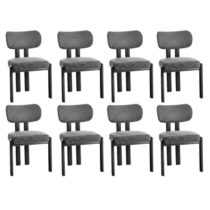 Oikiture Set Of 8 Dining Chairs Linen Fabric Kitchen Chair Padded Seat Grey