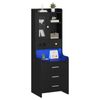 Advwin 125cm Tall Bedside Table with Bookshelf, Charging Station & Glass Door Black