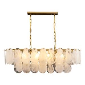 LumenSphere Nuvola 6-Light Oval Chandelier - Brushed Gold Finish, Opal Artistic Glass, Iron Frame, G9 Base