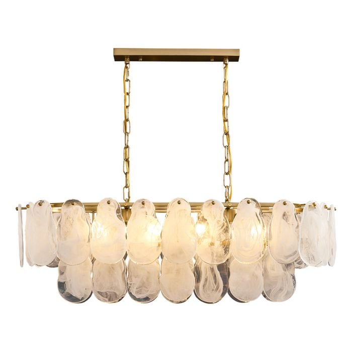 LumenSphere Nuvola 6-Light Oval Chandelier - Brushed Gold Finish, Opal Artistic Glass, Iron Frame, G9 Base