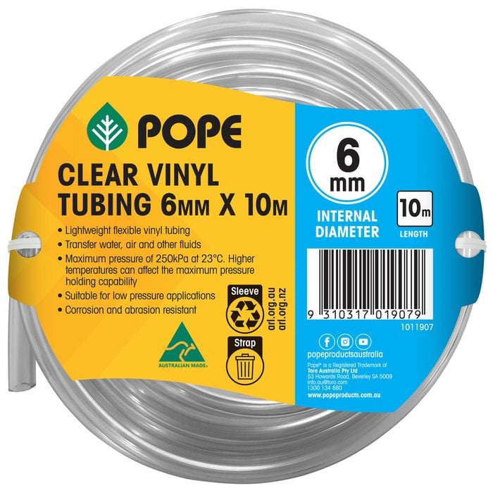 Pope 6mm x 10m Clear Vinyl Tubing