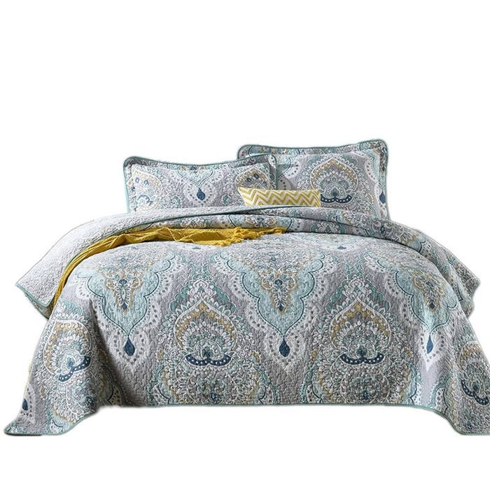 Catzon 3 Pieces Queen Size Quilt Bedding Set Floral Reversible Bedspread