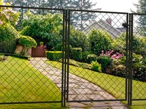 Peak's no dig black fence in the front yard of a house