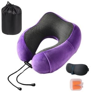 Catzon Travel Neck Pillow Premium Memory Foam-Dark Purple