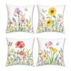 Catzon 4 Pcs Linen Throw Pillow Covers Watercolor Flower for Bed Sofa Decor 40X40cm