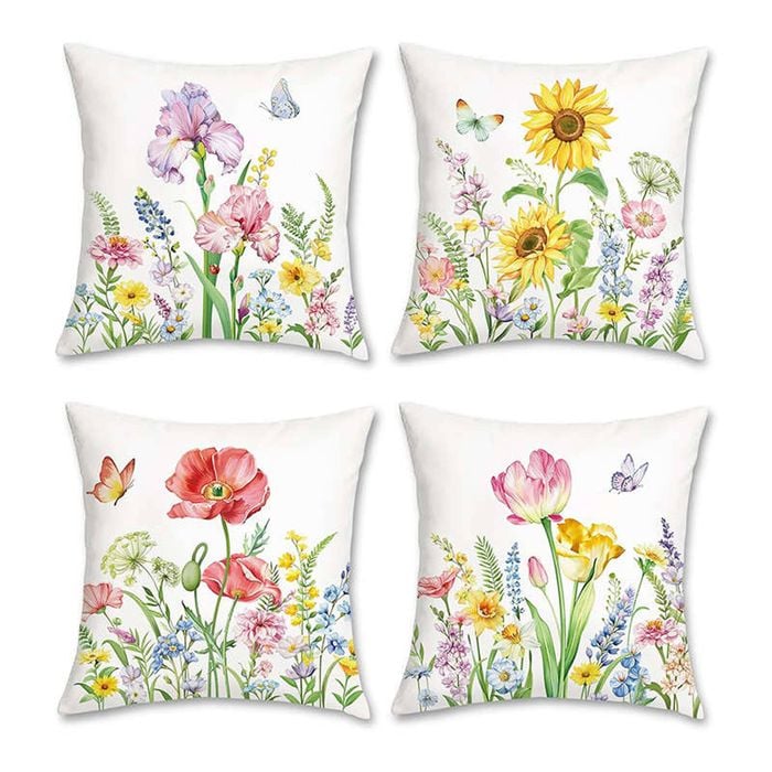 Catzon 4 Pcs Linen Throw Pillow Covers Watercolor Flower for Bed Sofa Decor 40X40cm