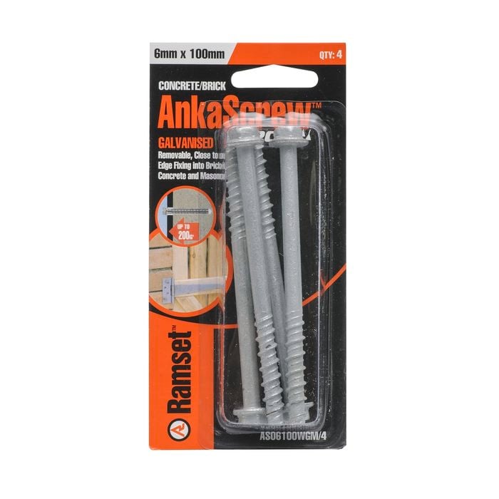 Ramset 6 x 100mm Galvanised AnkaScrew Masonry Anchor - 4 Pack