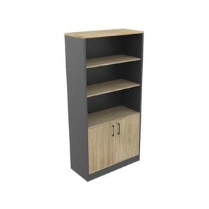 UBIZ Furniture Xavier 2-Doors High Bookcase Display Cabinet W/ Adjustable Shelf - Oak & Ironstone