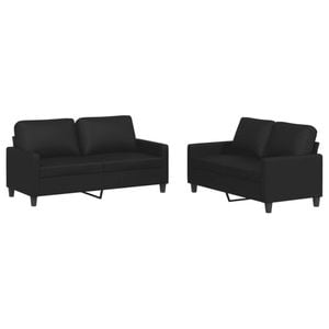 vidaXL Sofa Set with Cushions 2-Seater Sofa Couch 2 Piece Black Faux Leather