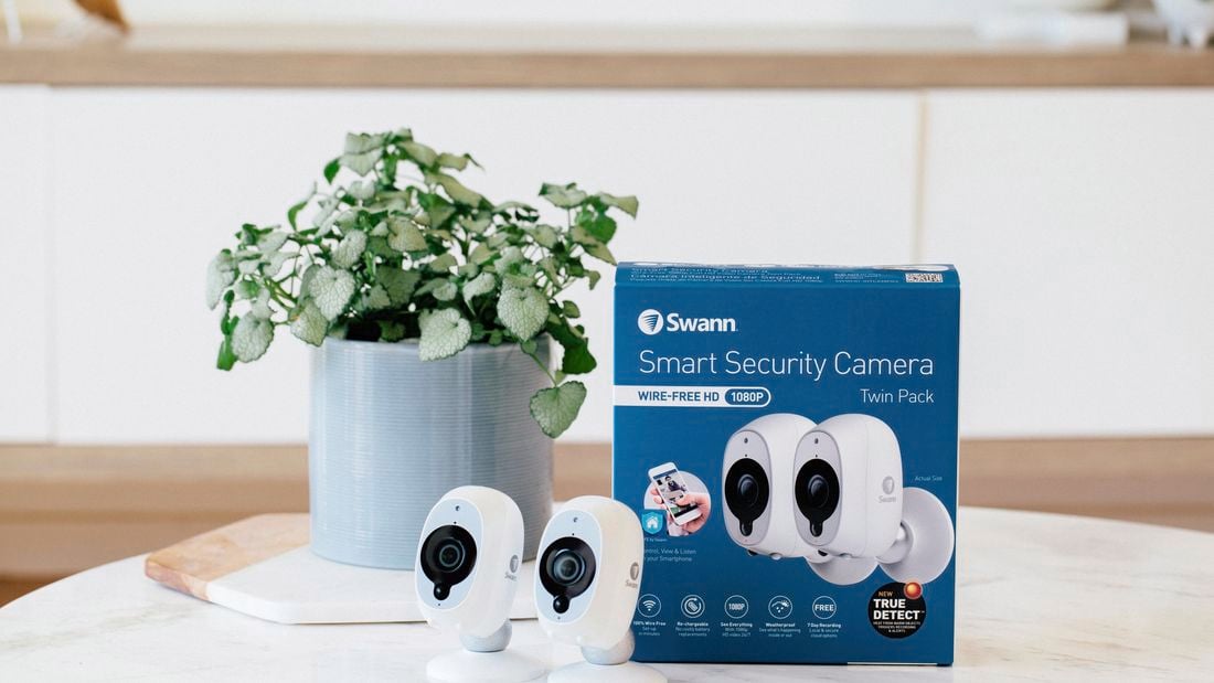 A Swann smart security camera in a box