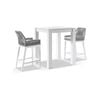 Santorini Outdoor Aluminium Square Bar Table White With 2 Hugo Stools & Stone Grey W/textured Olefin Cushions