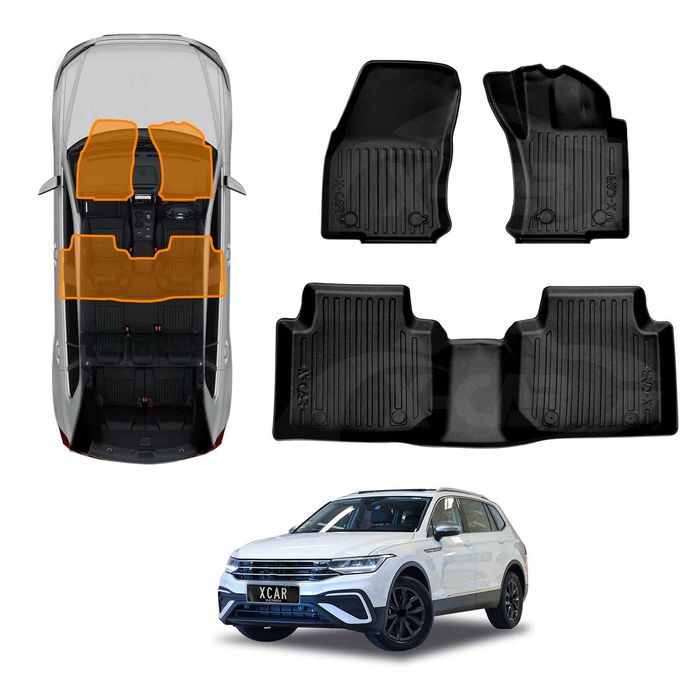 Front Rear Floor Mats For Volkswagen Vw Tiguan Allspace 2018-2024 Heavy Duty All Weather Car Mats Carpet Liner Set