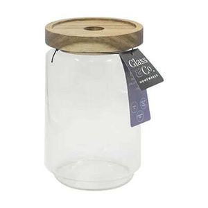 Evie Jar Glass Storage Airtight Acacia Wood Lid Clear 700ml 9x9x15cm