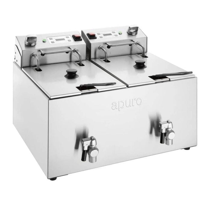 Apuro Twin Tank Electric Fryer With Timer - 2x8ltr - 2x2.9kw - Cu621-a
