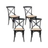 Aster Crossback Dining Chair Set of 4 Solid Birch Timber Wood Ratan Seat - Black