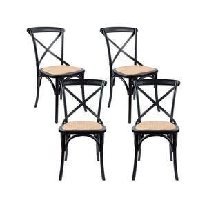 Aster Crossback Dining Chair Set of 4 Solid Birch Timber Wood Ratan Seat - Black