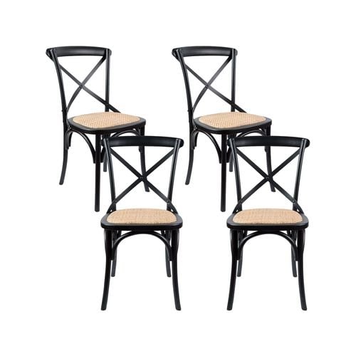 Aster Crossback Dining Chair Set of 4 Solid Birch Timber Wood Ratan Seat Black Bunnings Australia