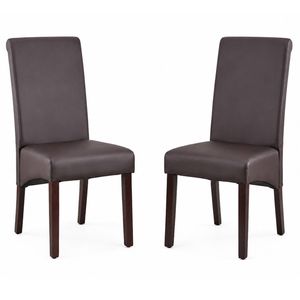 2x Dining Chairs Solid Wooden Brown PU Leather