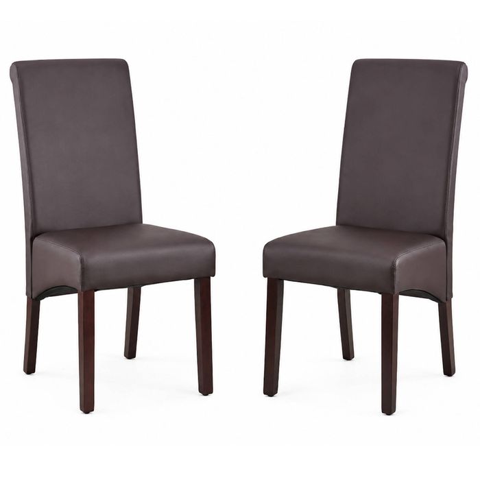 2x Dining Chairs Solid Wooden Brown PU Leather