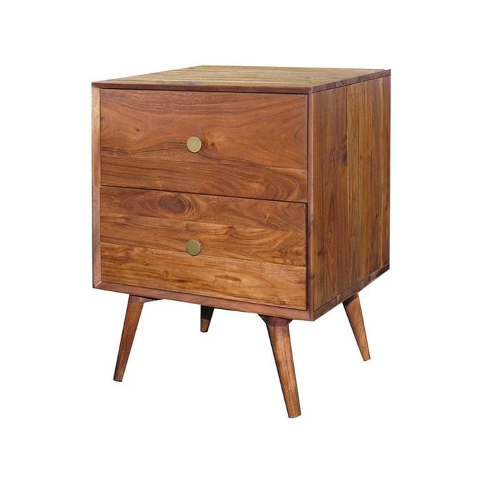 Roomlane Fairfield Bedside Table Acacia with Metal Knobs in Brass Finish