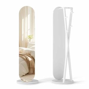 Costway 2in1 Rotating Full Length Mirror Coat Rack Clothes Rod 4 Hook