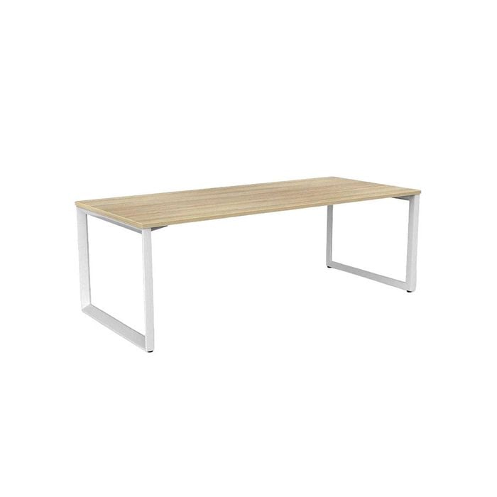 Olg Anvil Single White Frame New Oak Ravine Top Scallop Office Desk L1800mm X W750mm
