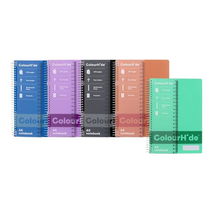 5pc Colourhide Writing Notebook W/ Ruler A5 School Stationery 200-pages Assorted