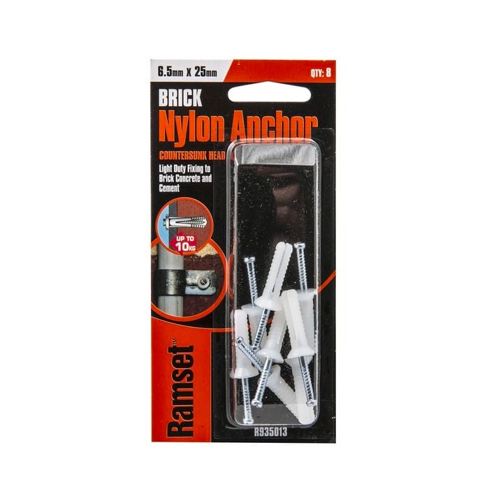 Ramset 6.5 x 25mm Nylon Anchor CSK Head - 8 Pack
