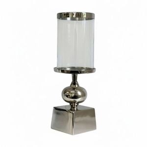 SS Collective Large Hurricane Candle Holder Silver Ball W/ Square Base 34cm