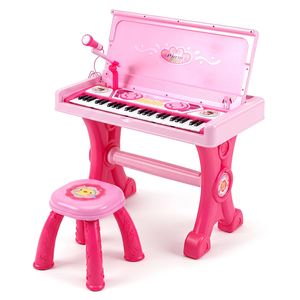 Costway 49Key Kid Electric Piano Keyboard Toy Stool Microphone Light-Pink