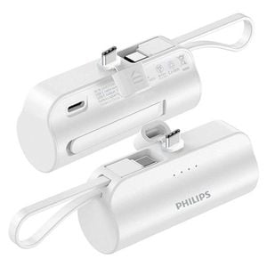 Philips Mini Portable Charger 4800mAh Power Bank with Dual Type-C Port - White