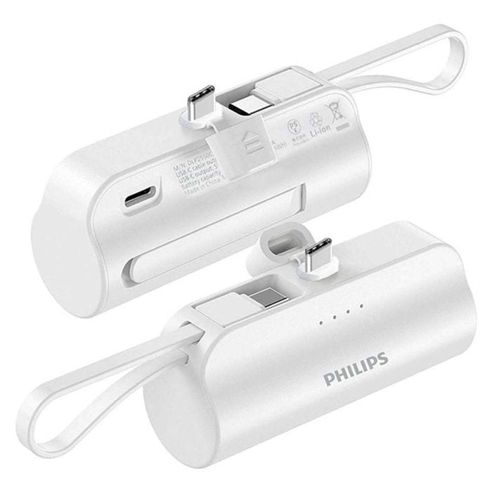 Philips Mini Portable Charger 4800mAh Power Bank with Dual Type-C Port - White