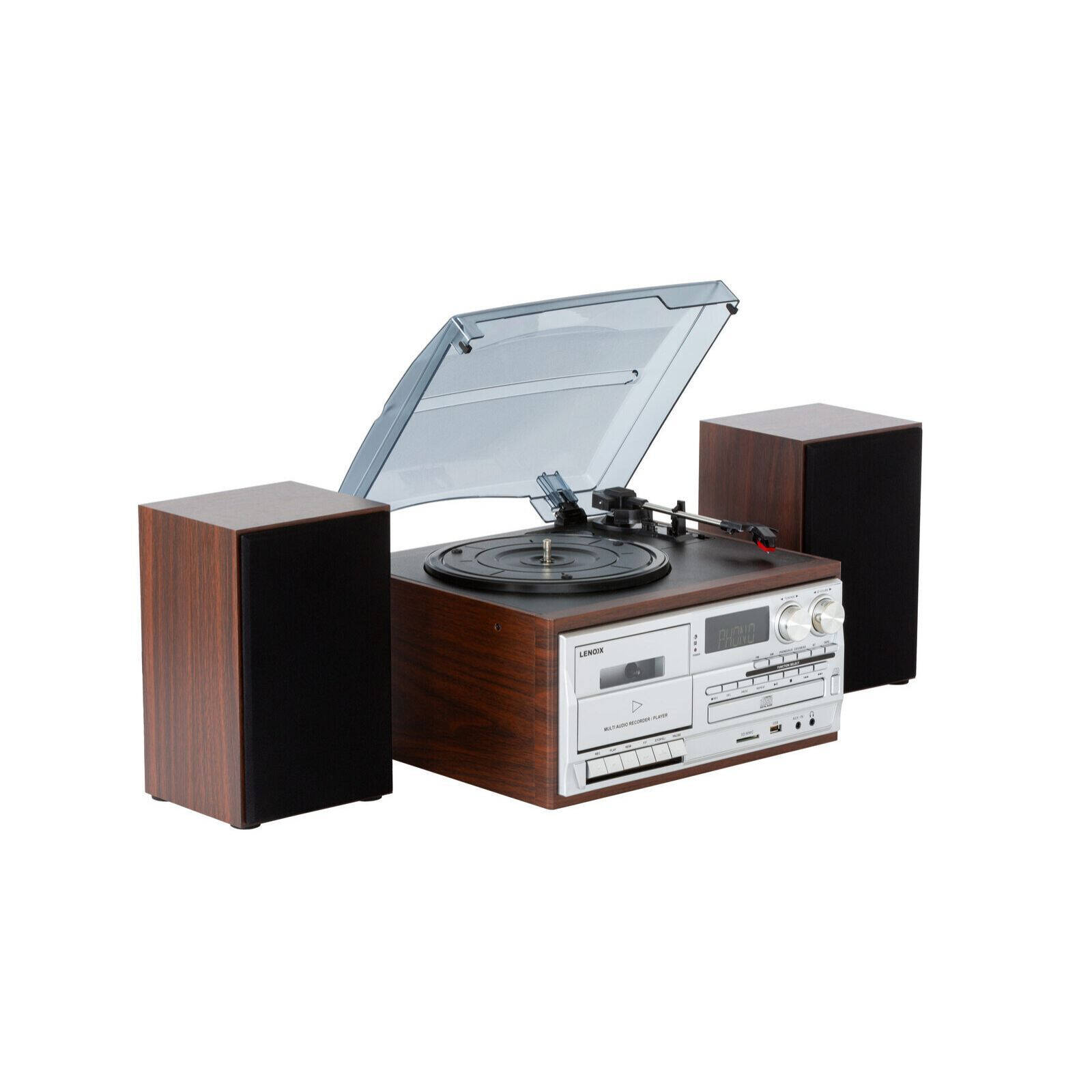 Lenoxx Audio Home Entertainment System (Brown) Turntable, CDs
