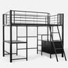 Gaming Loft Bed with Desk and Storage Cabinet, Steel Metal Frame, Space Saving Design, for Single Mattress, Matte Dark Grey