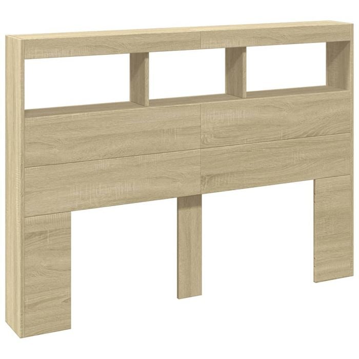 vidaXL Headboard Cabinet with LED Bed Cabinet Header Backboard Sonoma Oak 140 cm Double