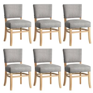 Oikiture 6x Dining Chairs Wooden Kitchen Seat Rubberwood Frame Accent Chair Grey
