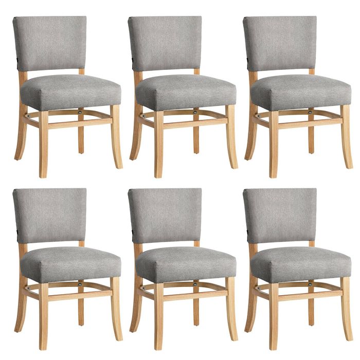Oikiture 6x Dining Chairs Wooden Kitchen Seat Rubberwood Frame Accent Chair Grey