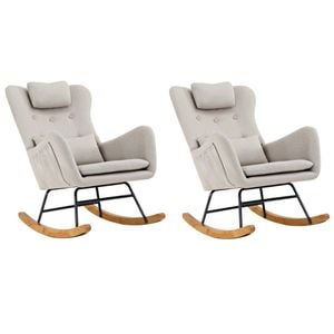 Oikiture 2x Rocking Chair Nursing Armchair Linen With 2 Pillow Beige