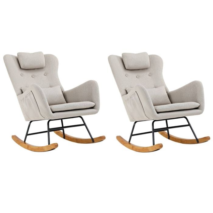 Oikiture 2x Rocking Chair Nursing Armchair Linen With 2 Pillow Beige