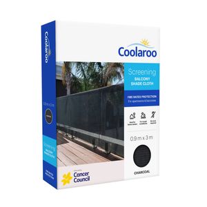 Coolaroo 0.9m x 3m Charcoal Fire Rated Balcony Shade Cloth