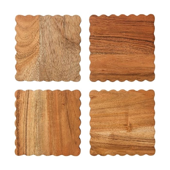 4pc Porto Cleo Square Acacia Wood Coasters Wood Grain Table Decor Natural 10cm
