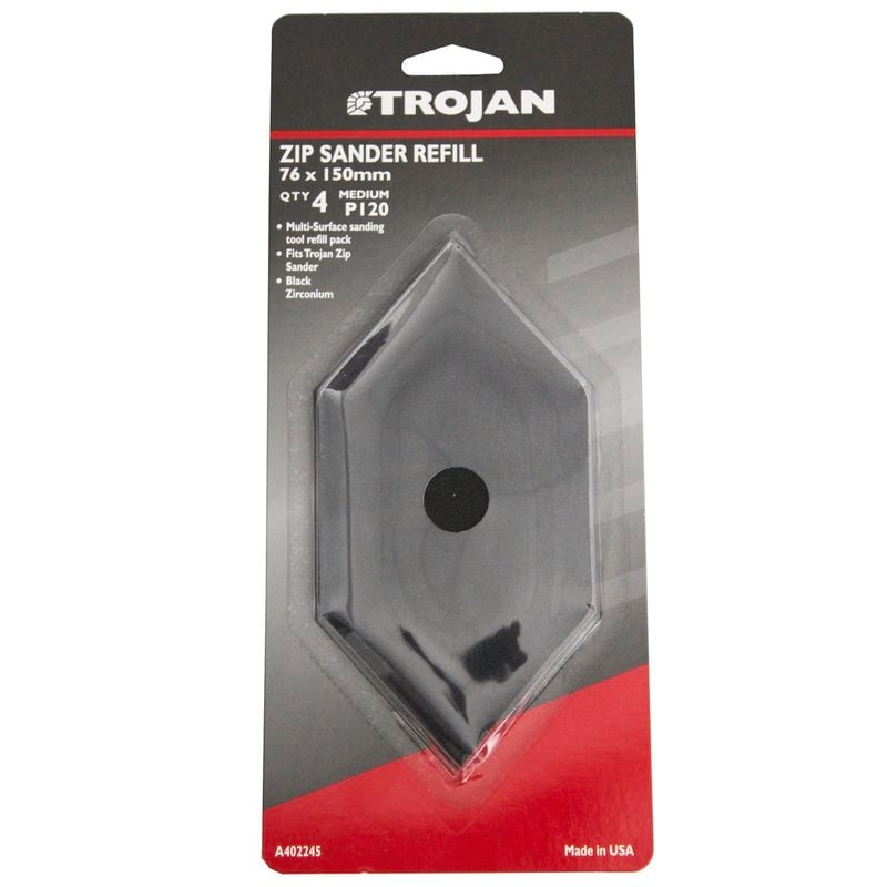 Trojan 120G Zip Sander Hook and Loop Sanding Sheet Refill - 4 Pack