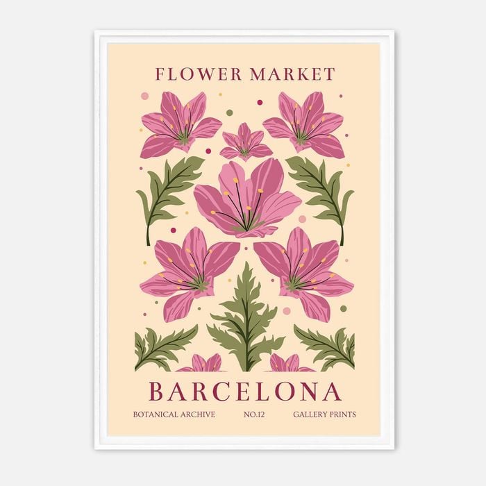 Galrie Vibrant Flower Market Art Print from Barcelona Botanical Decor for Your Home, White Frame, A3 30 x 42cm (12 x 16inch)