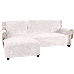 Smarcute Waterproof 2 Pieces Sectional L-shaped Velvet Sofa Lounge Cover 3 Seater With 1 Left Chaise Ivory