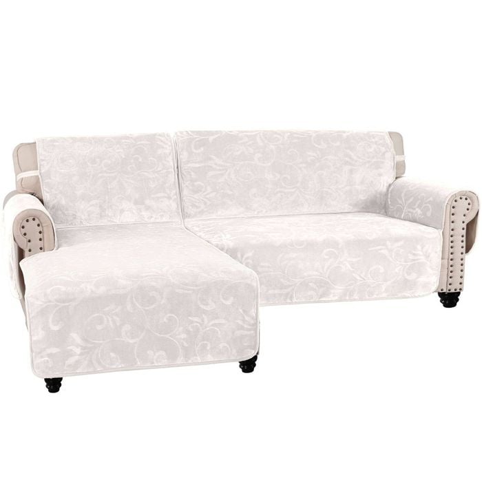 Smarcute Waterproof 2 Pieces Sectional L-shaped Velvet Sofa Lounge Cover 3 Seater With 1 Left Chaise Ivory